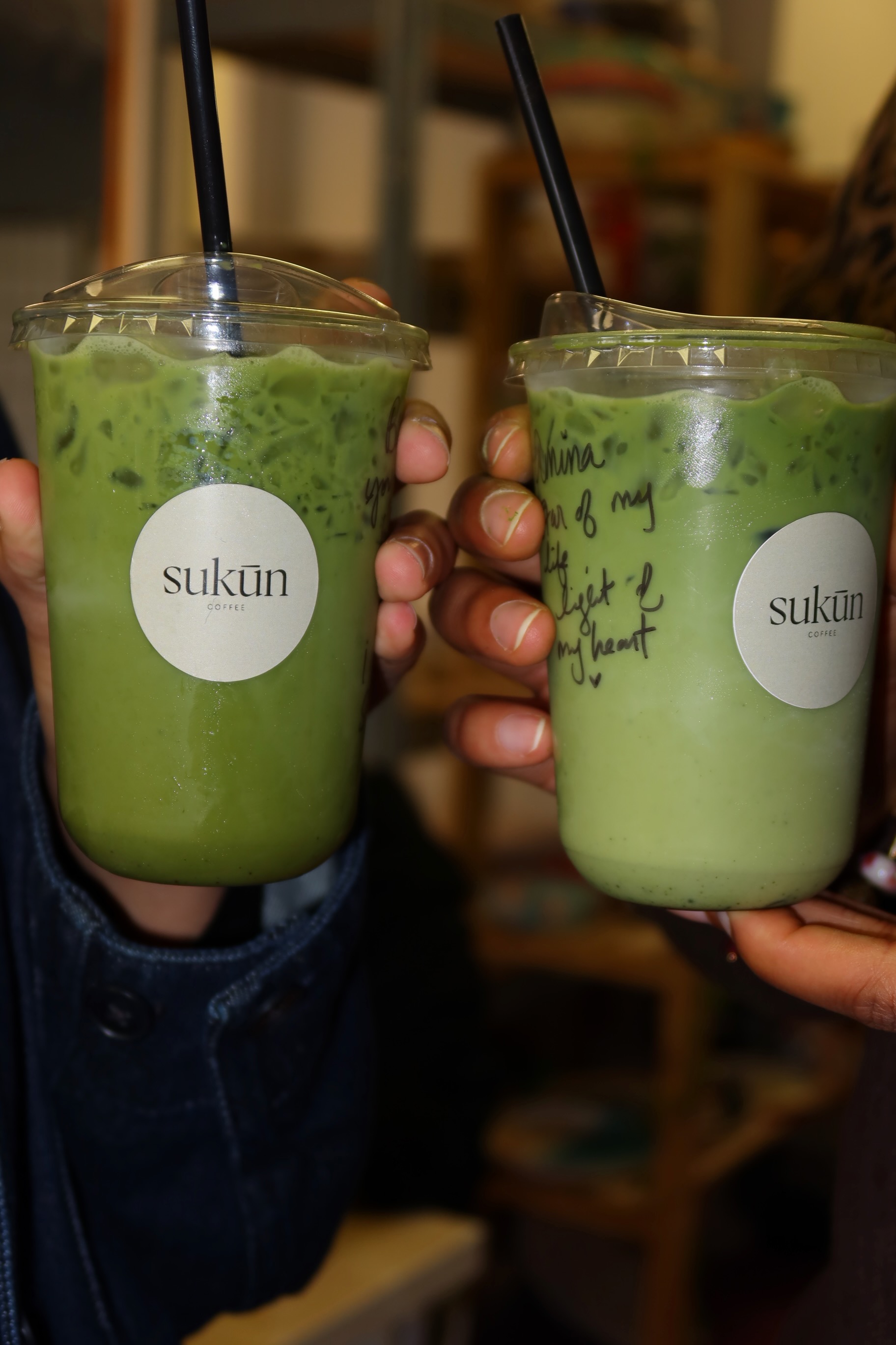 Two matcha drinks prepared for a Sukūn gathering
